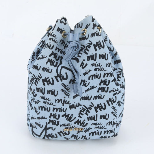 Miu Miu Drawstring Leather Canvas Handbag Clutch Second Pouch