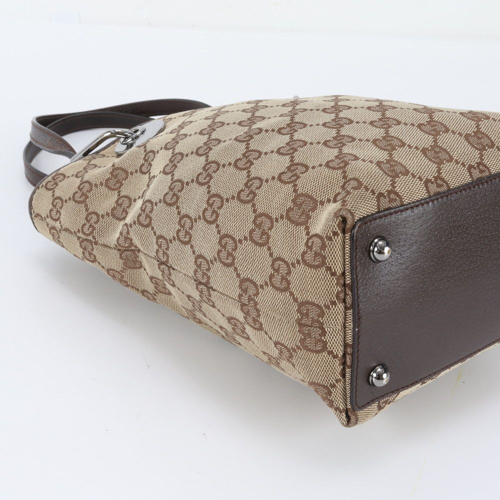 Gucci GG Canvas Leather Tote Bag Shoulder Hand Brown — view 6