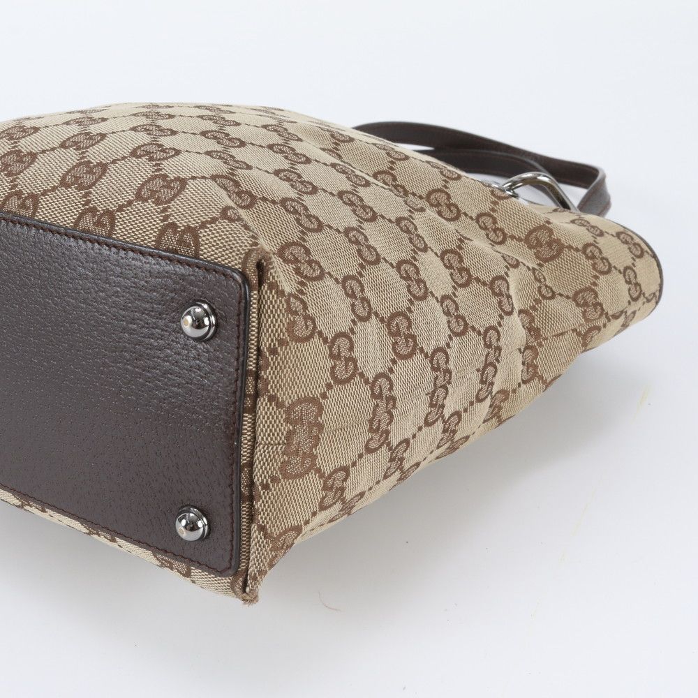 Gucci GG Canvas Leather Tote Bag Shoulder Hand Brown — view 4