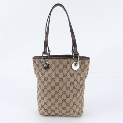 Gucci GG Canvas Leather Tote Bag Shoulder Hand Brown