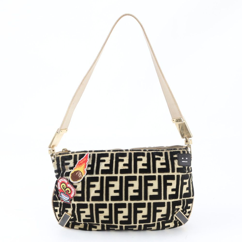 Fendi Zucca Patch FF Leather Canvas Bag Shoulder