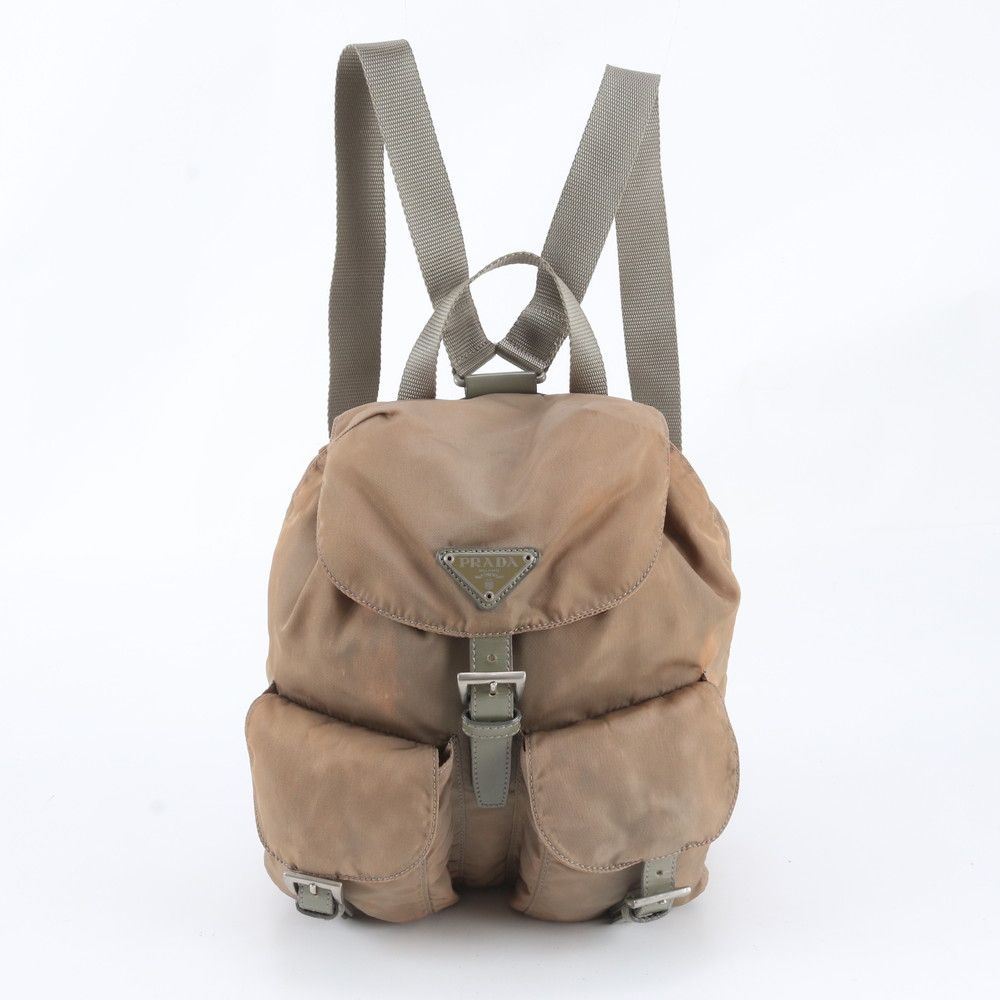 Prada Tessuto Nylon Triangle Logo Leather Backpack Shoulder Bag