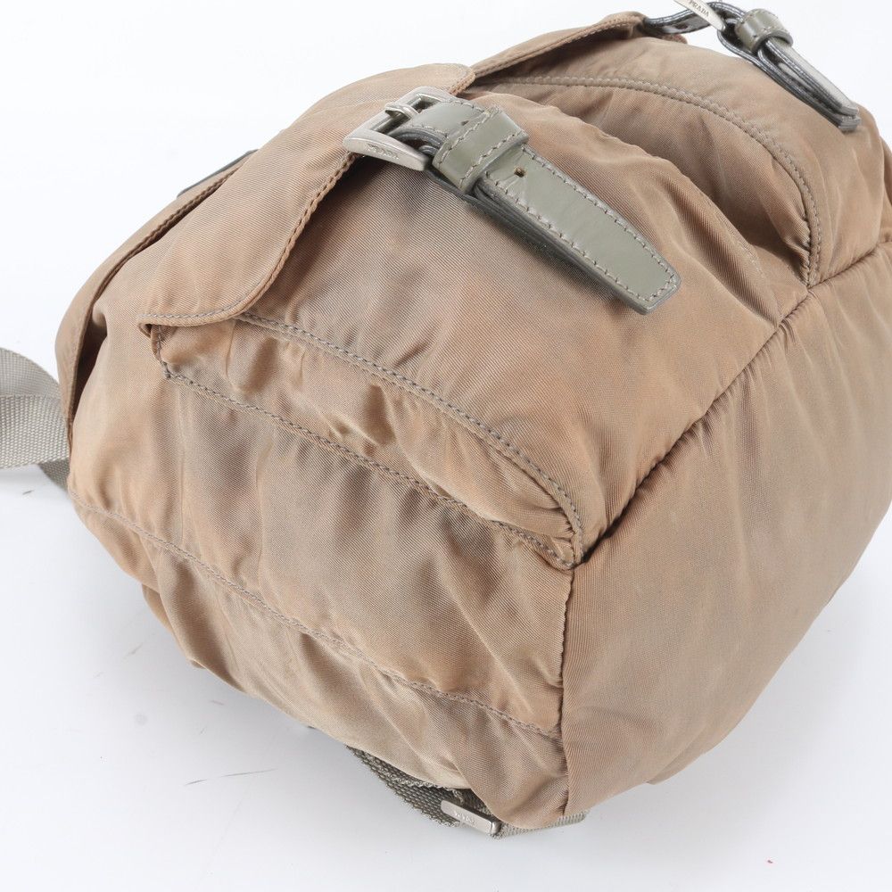 Prada Tessuto Nylon Triangle Logo Leather Backpack Shoulder Bag — view 6