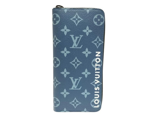Louis Vuitton Wallet Zippy Vertical Blue Brown Monogram Zip Around