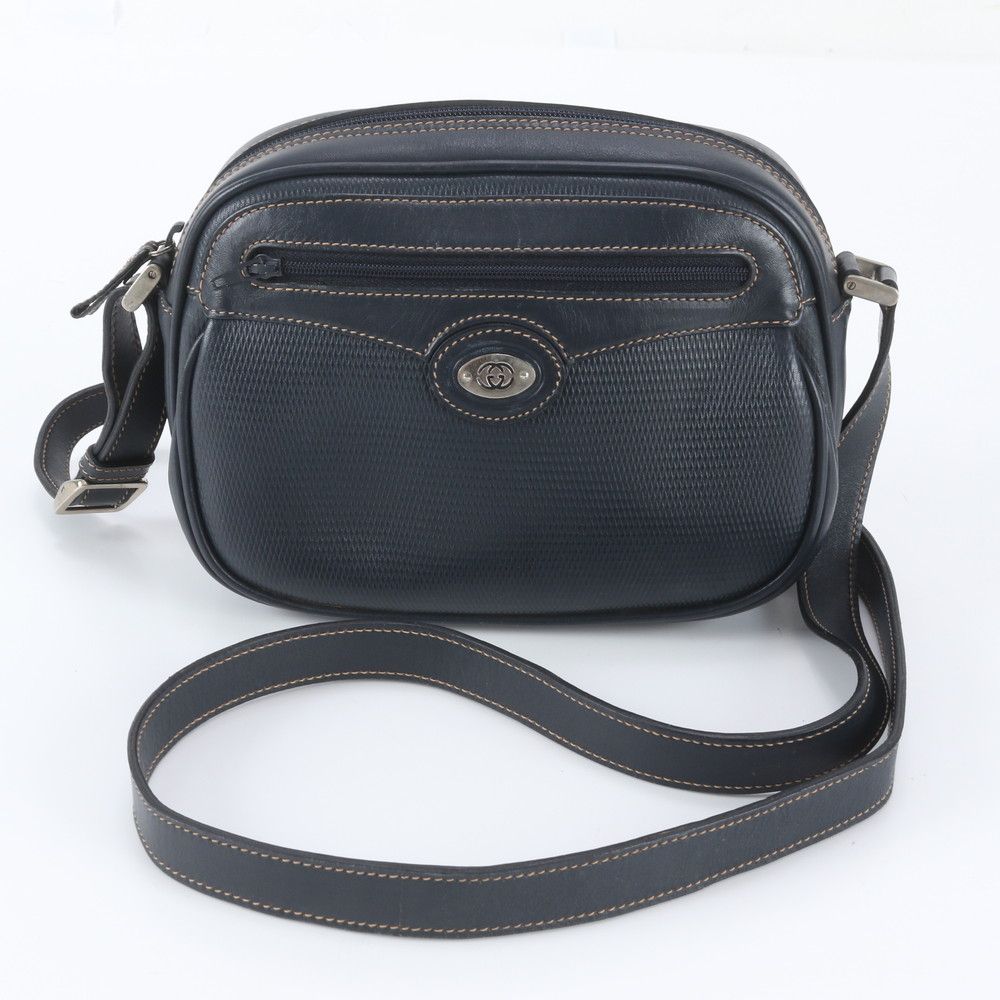 Gucci Vintage Leather Shoulder Bag Crossbody Navy