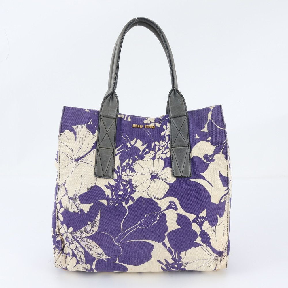 Miu Miu Flower Floral Pattern Leather Canvas Handbag Shoulder