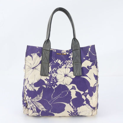 Miu Miu Flower Floral Pattern Leather Canvas Handbag Shoulder