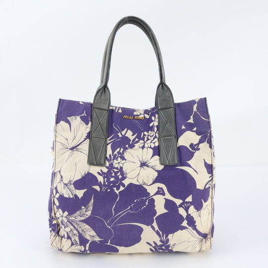 Miu Miu Flower Floral Pattern Leather Canvas Handbag Shoulder