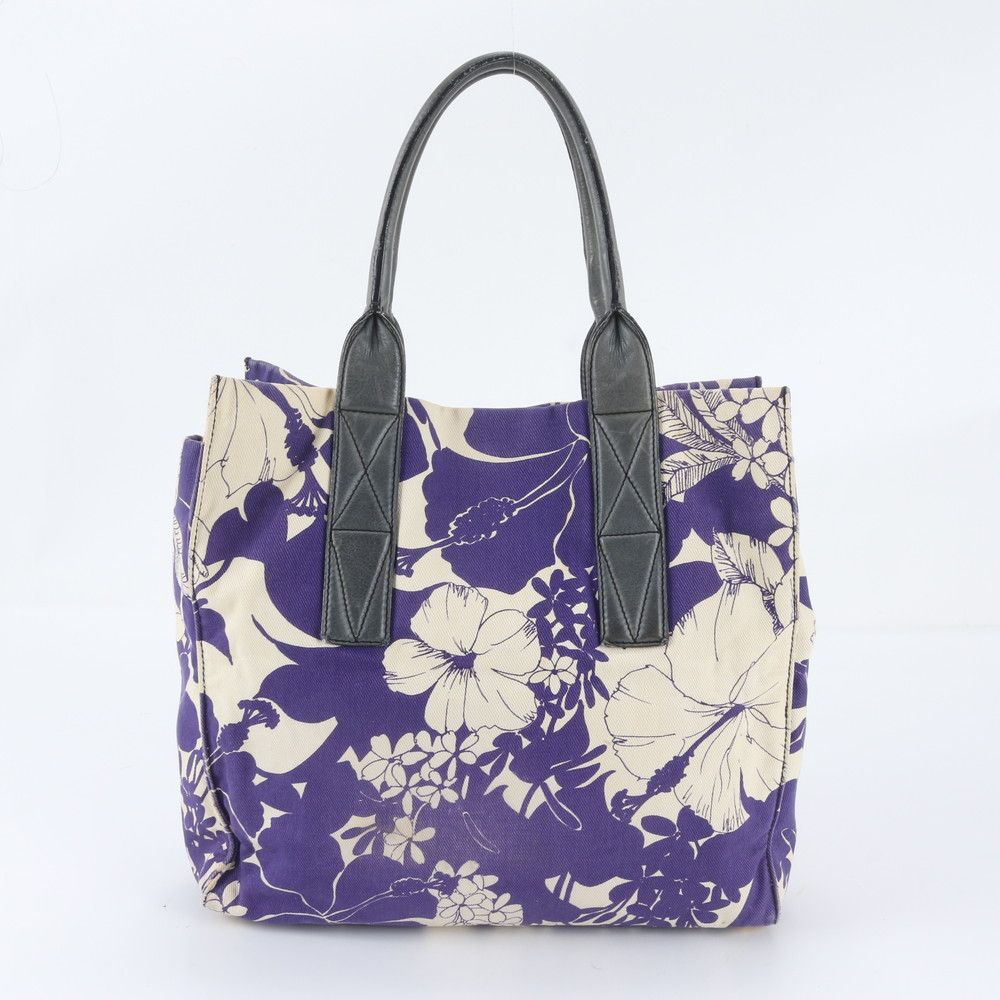 Miu Miu Flower Floral Pattern Leather Canvas Handbag Shoulder — view 3