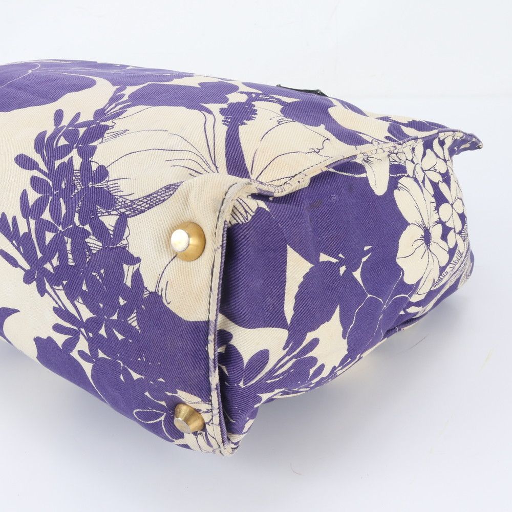 Miu Miu Flower Floral Pattern Leather Canvas Handbag Shoulder — view 4