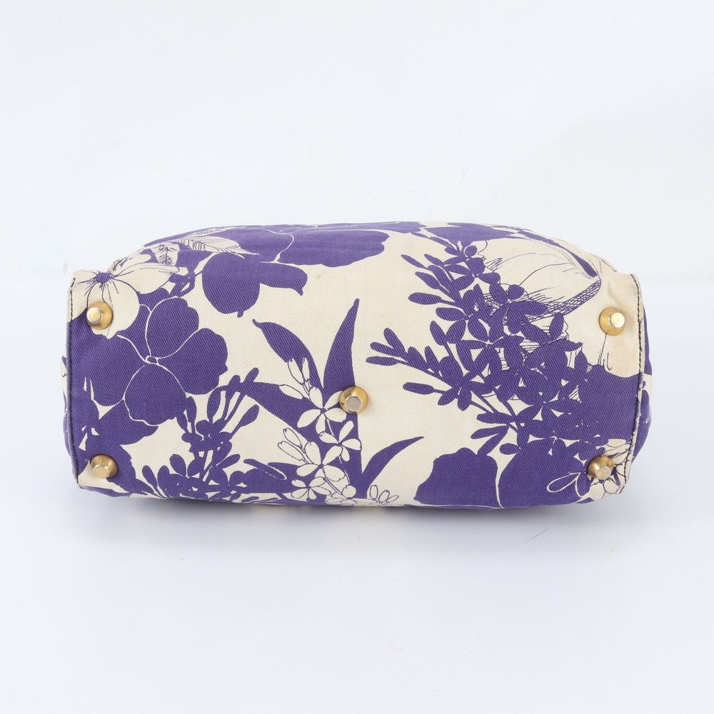 Miu Miu Flower Floral Pattern Leather Canvas Handbag Shoulder — view 5