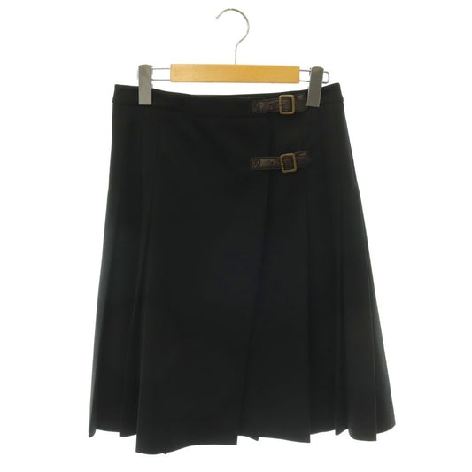 Miu Miu Vintage Belted Pleats Skirt Knee-Length Wrap Black 42