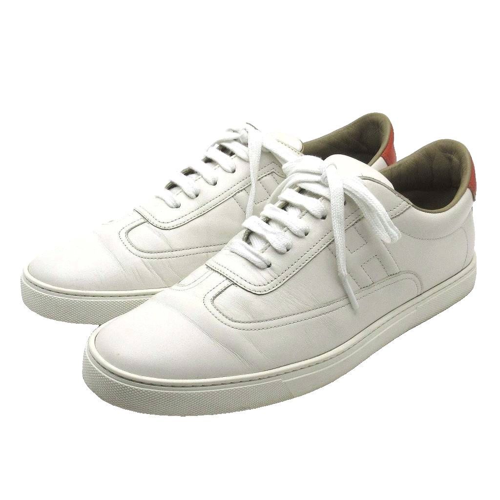 Hermes Quicker Leather Sneakers H Logo White Orange