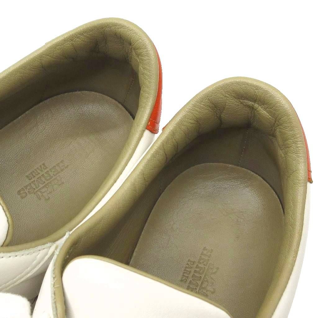 Hermes Quicker Leather Sneakers H Logo White Orange — view 6