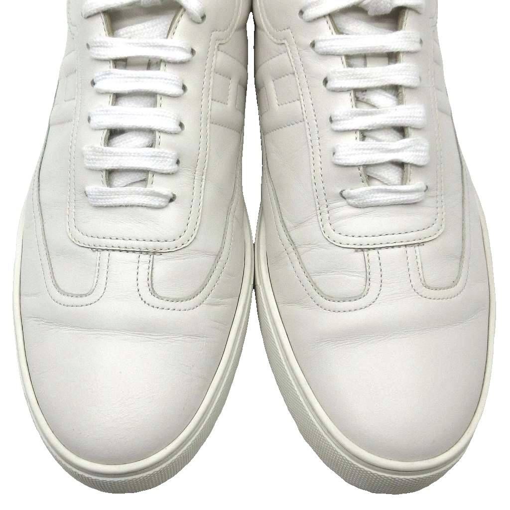 Hermes Quicker Leather Sneakers H Logo White Orange — view 3