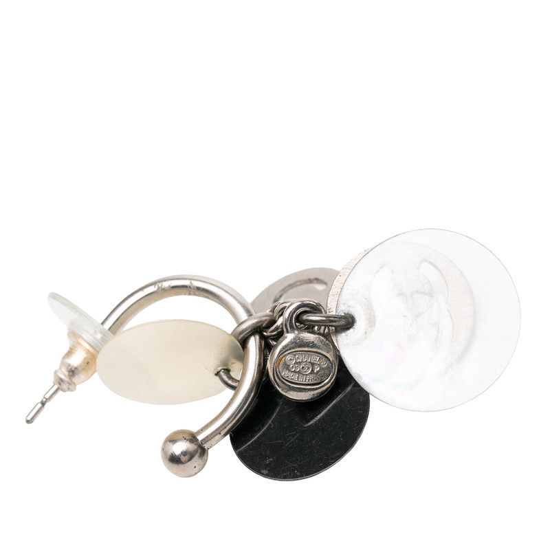Chanel CC Logo No 5 Earrings Silver Black Metal — view 3