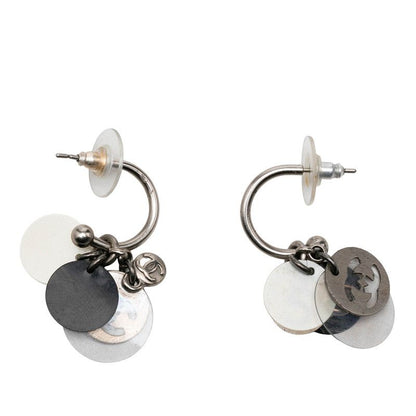 Chanel CC Logo No 5 Earrings Silver Black Metal — view 2