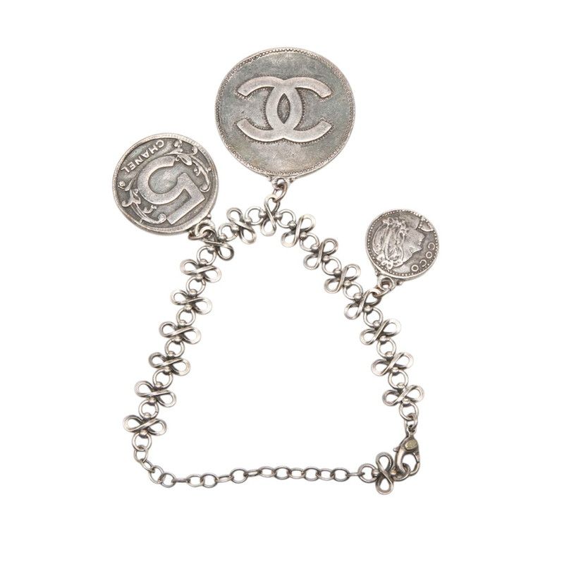 Chanel CC Logo Mademoiselle Coin Bracelet Silver Metal — view 3