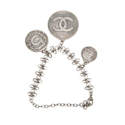 Chanel CC Logo Mademoiselle Coin Bracelet Silver Metal — view 3