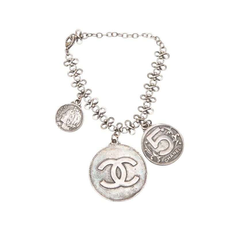 Chanel CC Logo Mademoiselle Coin Bracelet Silver Metal — view 2