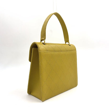 Chanel Quilted Caviar Leather Yellow Green Handbag Gold — view 2