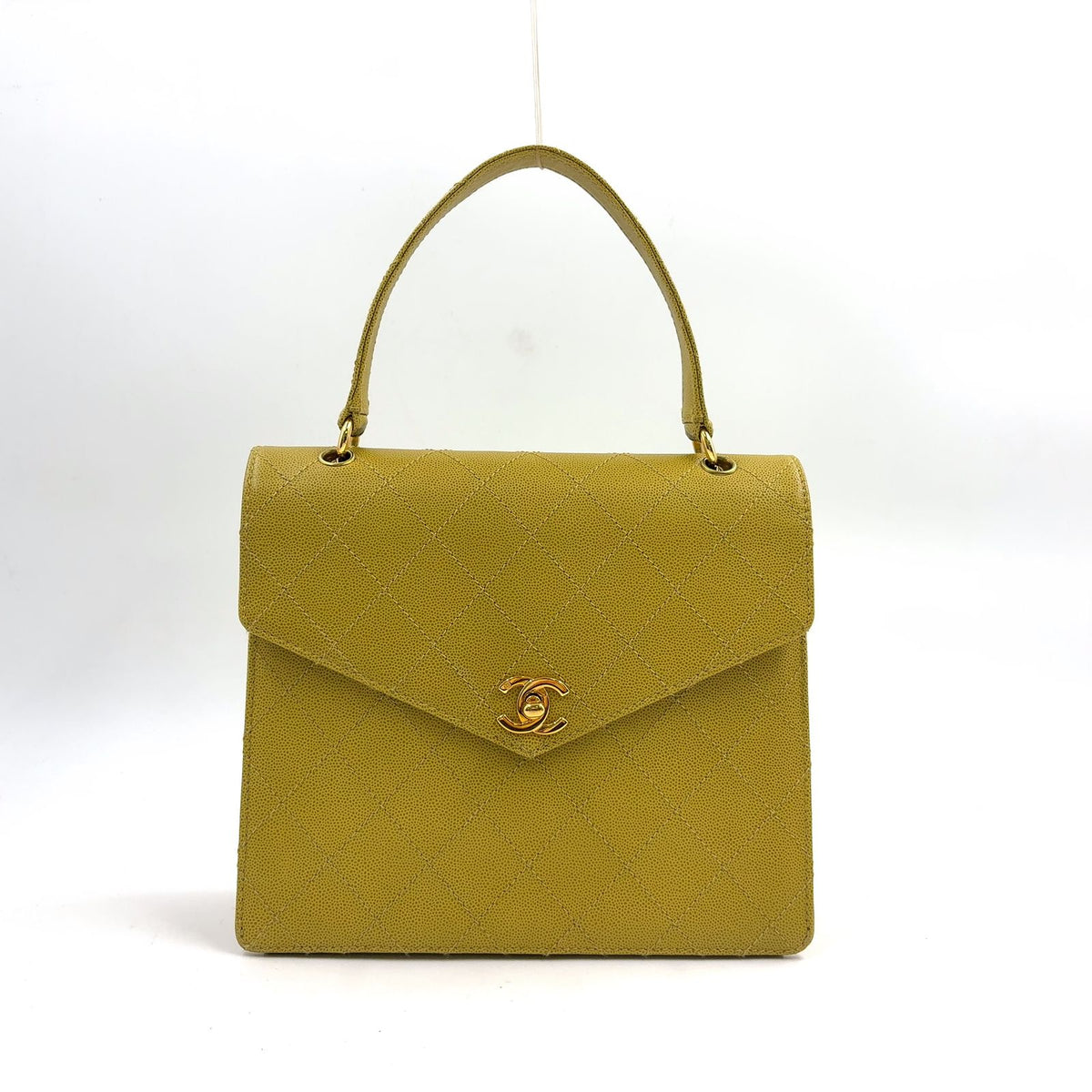Chanel Quilted Caviar Leather Yellow Green Handbag Gold