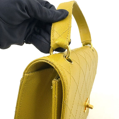 Chanel Quilted Caviar Leather Yellow Green Handbag Gold — view 6