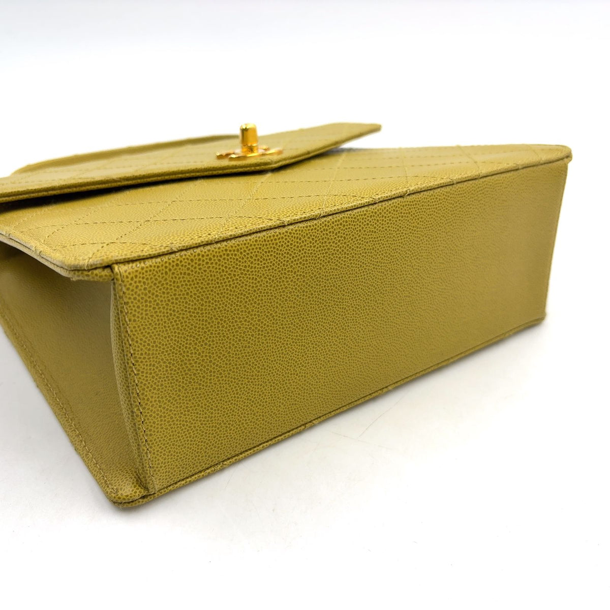 Chanel Quilted Caviar Leather Yellow Green Handbag Gold — view 7