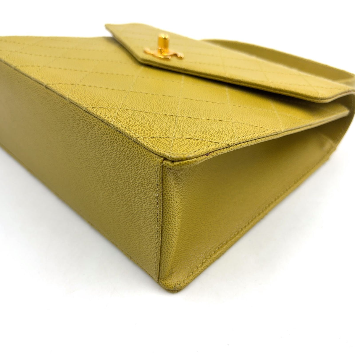 Chanel Quilted Caviar Leather Yellow Green Handbag Gold — view 8