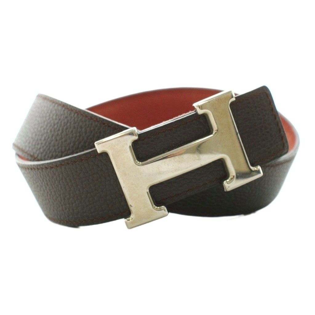 Hermes Constance Reversible H Belt Leather 80 Dark Brown Red
