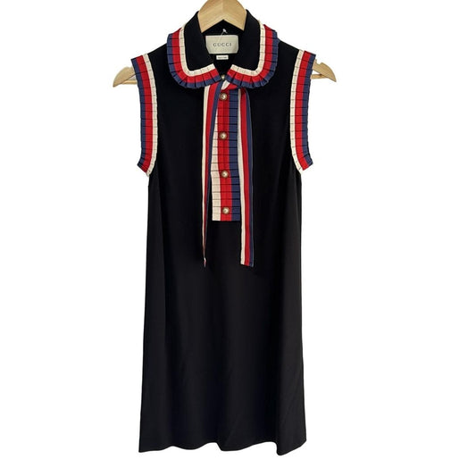 Gucci Dress Black Red Multi Sleeveless Knee-Length Interlocking M