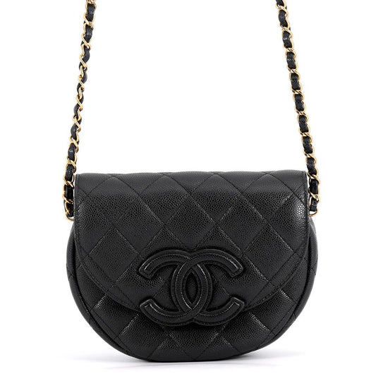 Chanel Chain Shoulder Bag Quilted CC Logo Mini Messenger Caviar Leather Black