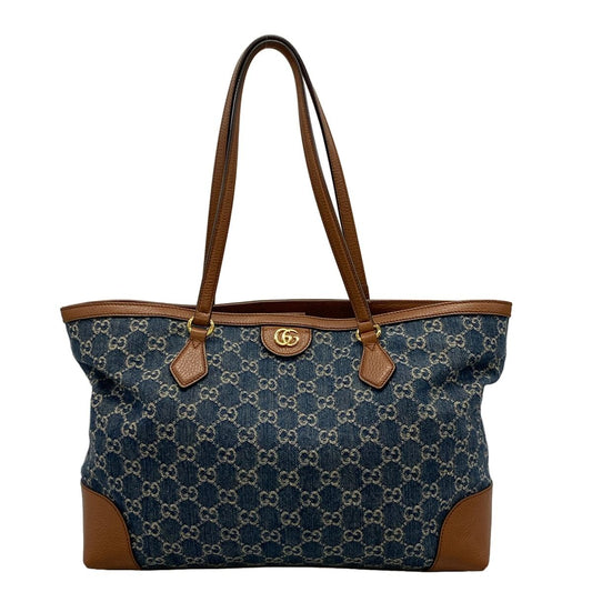 Gucci Tote Bag Ophidia GG Medium Navy Dark Brown Leather