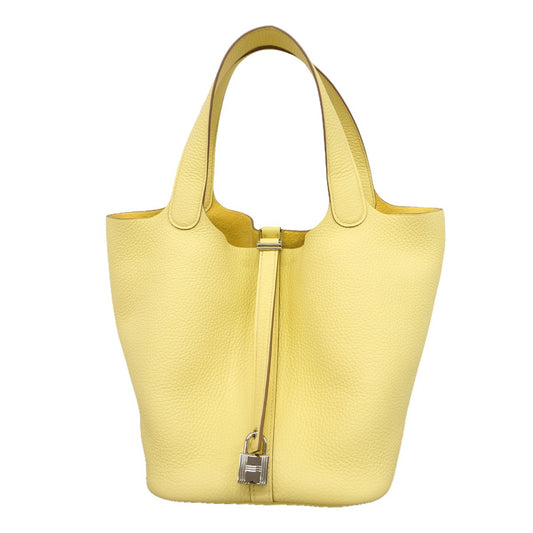 Hermes Handbag Picotin Lock MM Taurillon Clemence Jaune Milton Silver