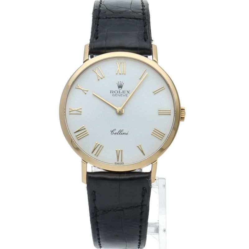Rolex Cellini Watch 18K Yellow Gold Leather Silver — view 2
