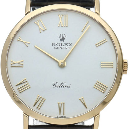 Rolex Cellini Watch 18K Yellow Gold Leather Silver
