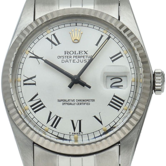 Rolex Datejust Watch White Buckley Dial Antique 18K White Gold SS