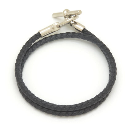 Hermes Leather Bracelet Glenan Double Tour Arm Area Braided Noir Black — view 5