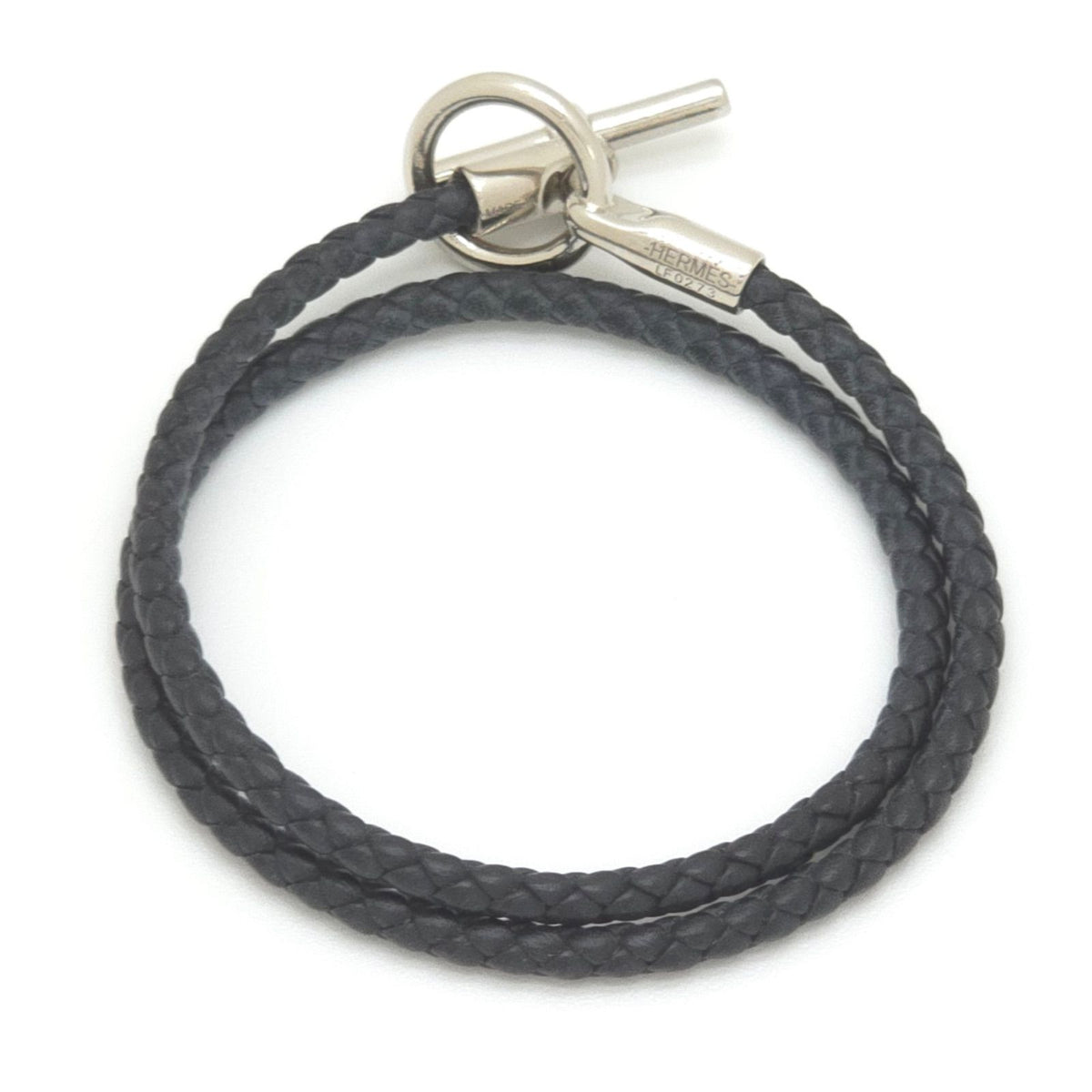Hermes Leather Bracelet Glenan Double Tour Arm Area Braided Noir Black — view 6