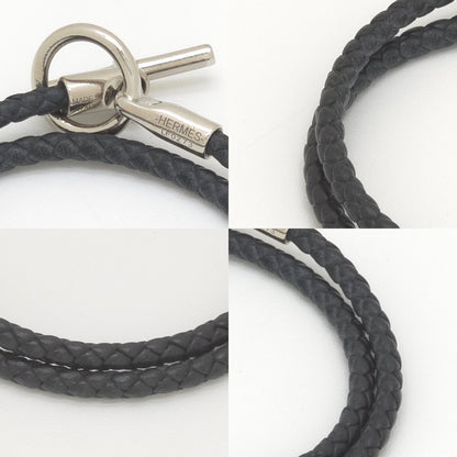 Hermes Leather Bracelet Glenan Double Tour Arm Area Braided Noir Black — view 3