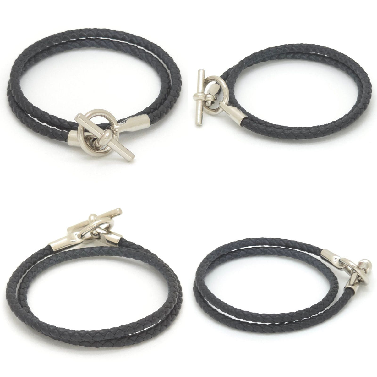 Hermes Leather Bracelet Glenan Double Tour Arm Area Braided Noir Black — view 2