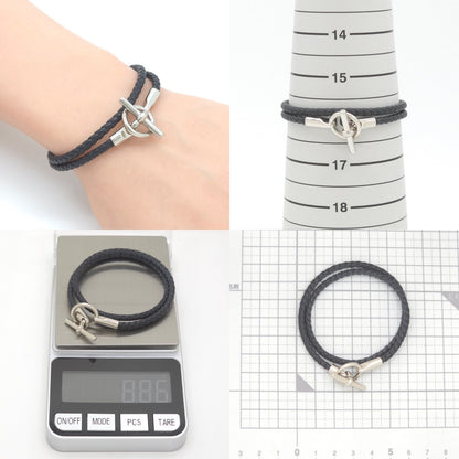 Hermes Leather Bracelet Glenan Double Tour Arm Area Braided Noir Black — view 7