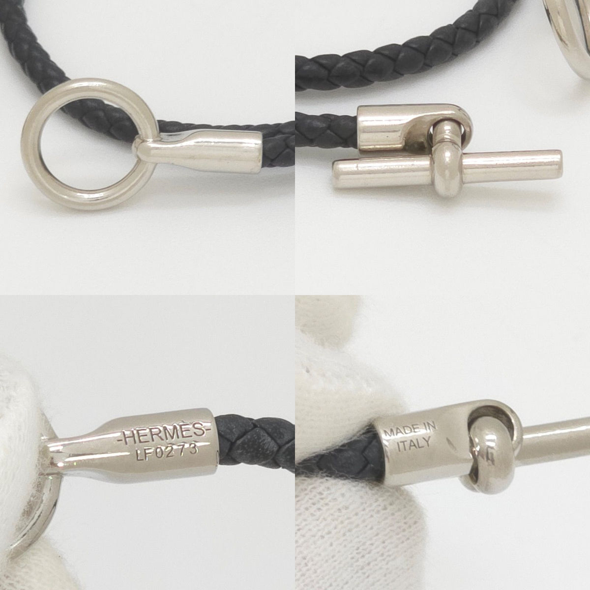 Hermes Leather Bracelet Glenan Double Tour Arm Area Braided Noir Black — view 4