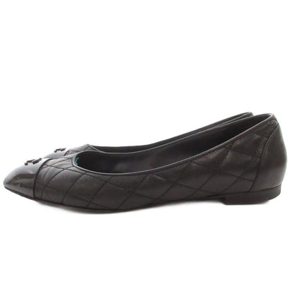 Chanel Ballerina Quilted Flat Pumps Leather CC Logo Cap Toe Black — view 2