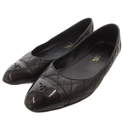 Chanel Ballerina Quilted Flat Pumps Leather CC Logo Cap Toe Black