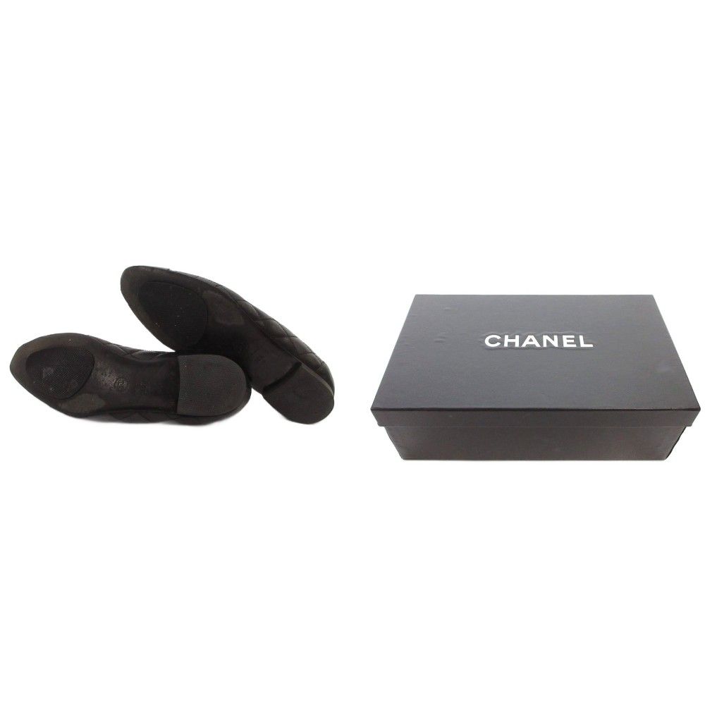 Chanel Ballerina Quilted Flat Pumps Leather CC Logo Cap Toe Black — view 8