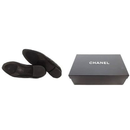 Chanel Ballerina Quilted Flat Pumps Leather CC Logo Cap Toe Black — view 8