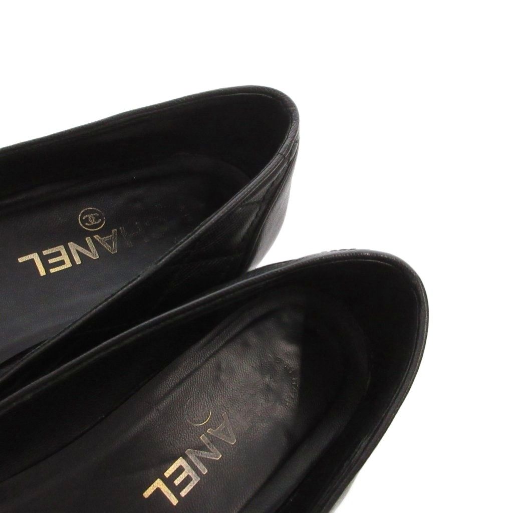 Chanel Ballerina Quilted Flat Pumps Leather CC Logo Cap Toe Black — view 6
