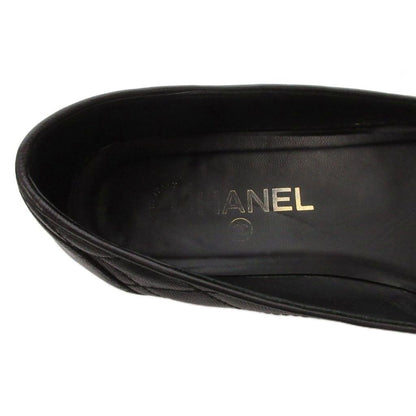 Chanel Ballerina Quilted Flat Pumps Leather CC Logo Cap Toe Black — view 7