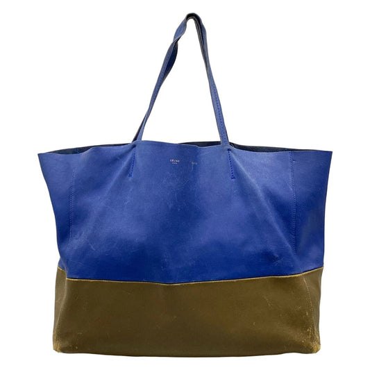 Celine Tote Bag Horizontal Cabas Blue Brown Leather